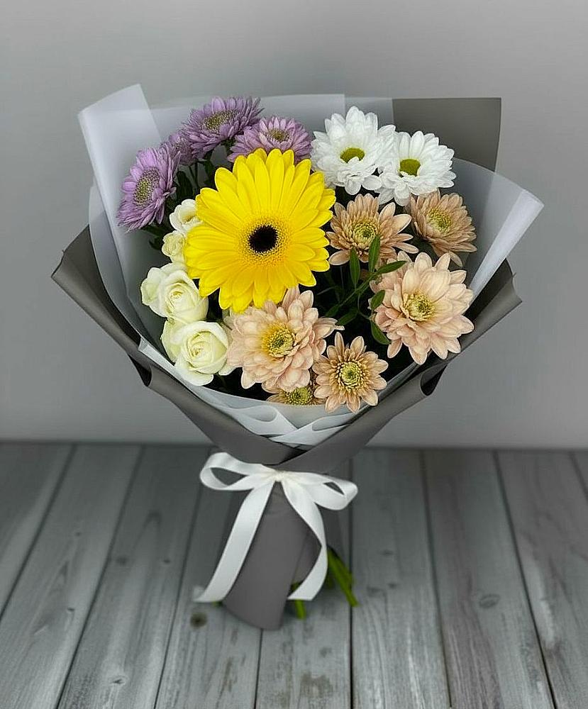 Букет цветов из: Розы, Герберы и Хризантемы в Просянке