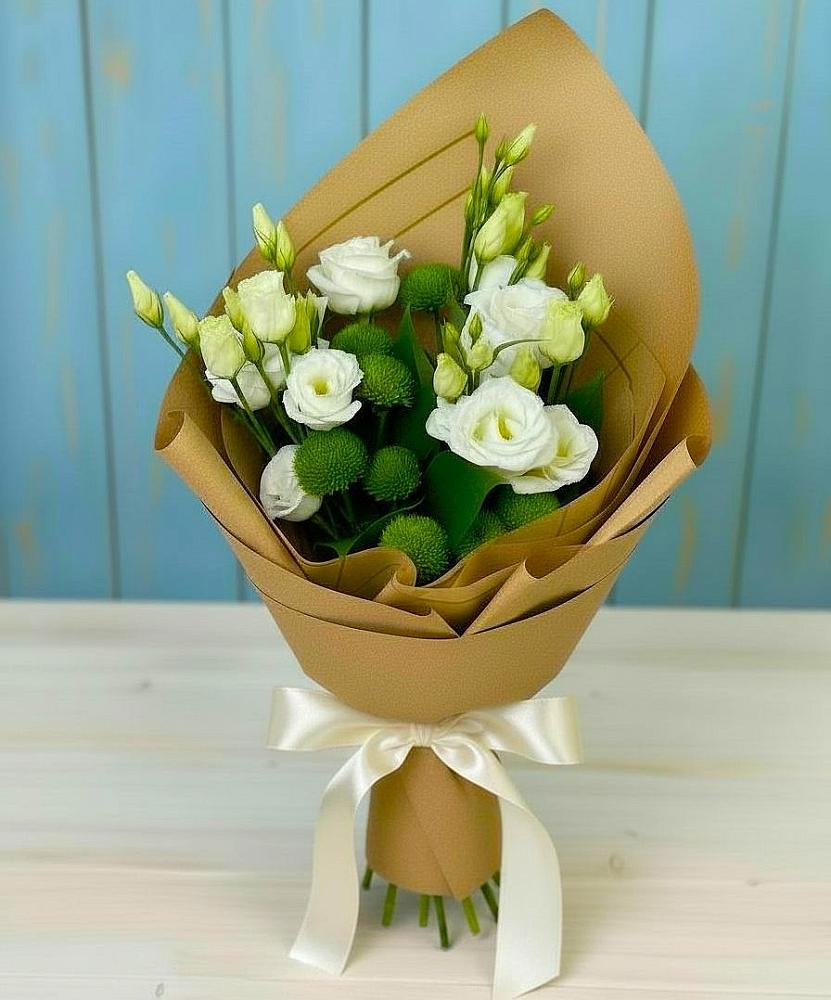 Букет цветов из: Хризантемы и Лизиантусы в Просянке