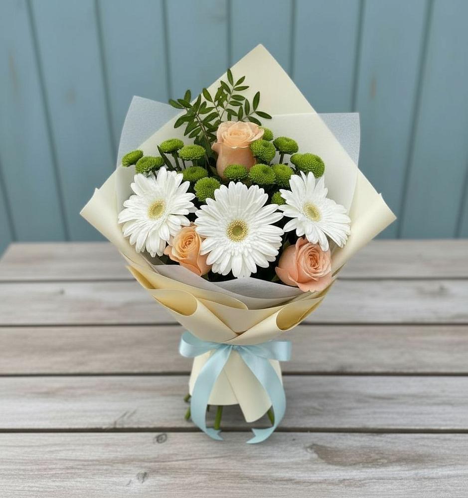 Букет цветов из: Герберы, Розы и Хризантемы в Просянке