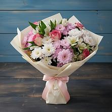 Букет цветов из:  Хризантемы, Альстромерии и Розы в Просянке