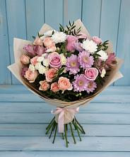 Букет цветов из:  Хризантемы, Розы и Альстромерии в Просянке
