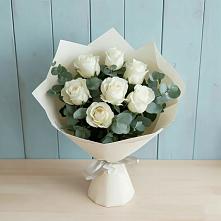 Букет Белые розы в Эвкалипте в Просянке