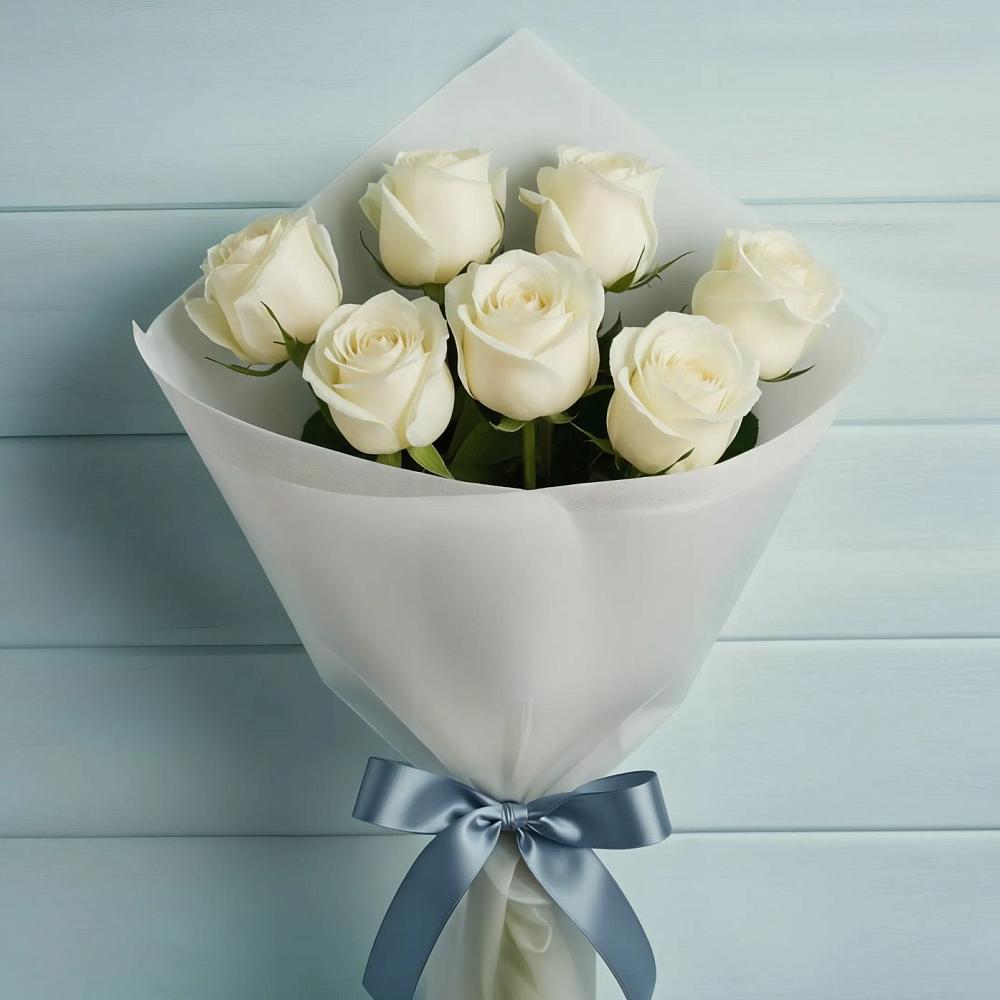 Букет 7 Белых роз Эдлесс Лав в Просянке