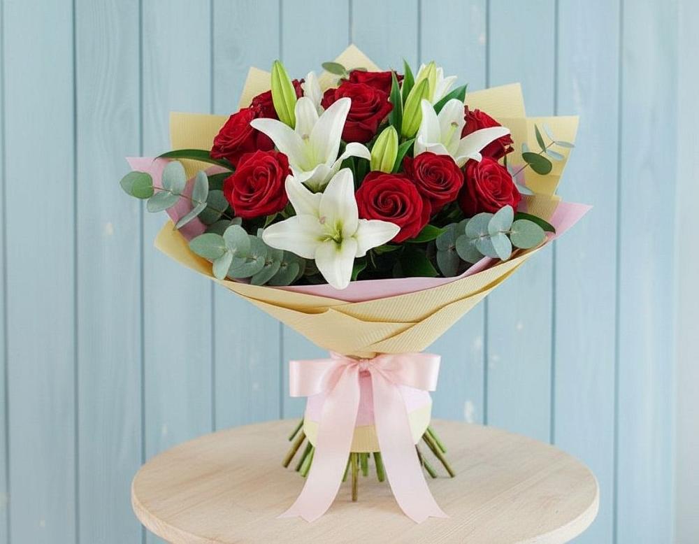 Букет цветов из: Лилии и Розы в Просянке